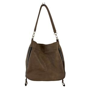 Madison‎ west faux leather shoulder bag brown gold zippers hook strap